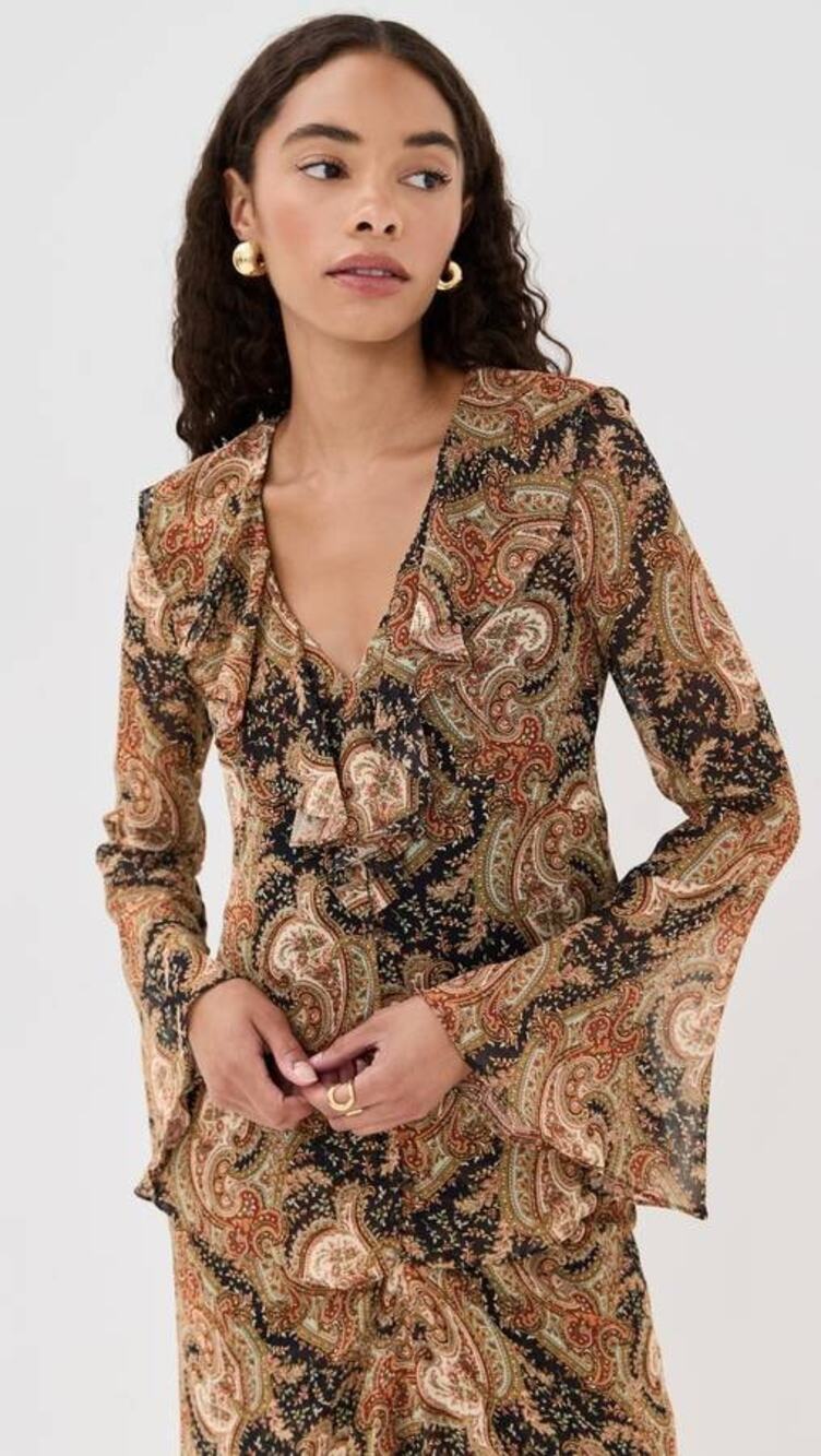 Veronica Beard Kyrie Ruffled Silk Blouse in Navy Multi 4